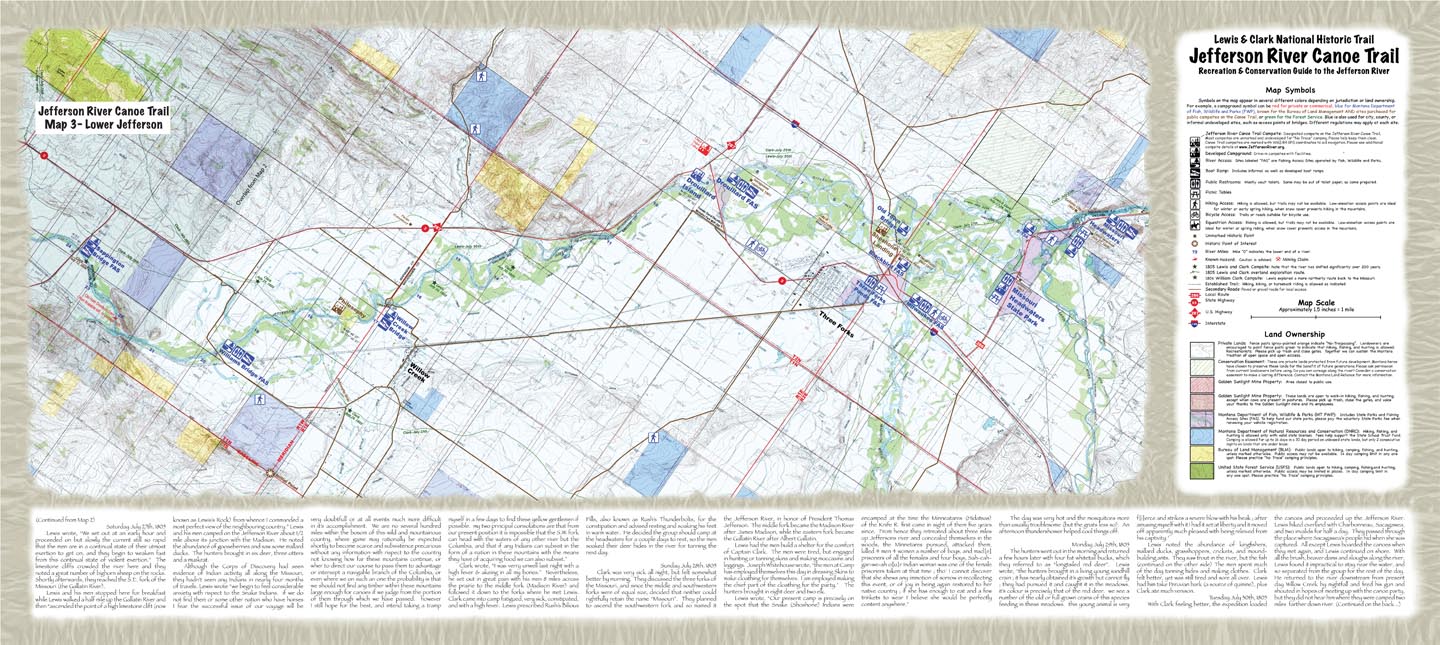 Lower Jefferson River Map, Montana.
