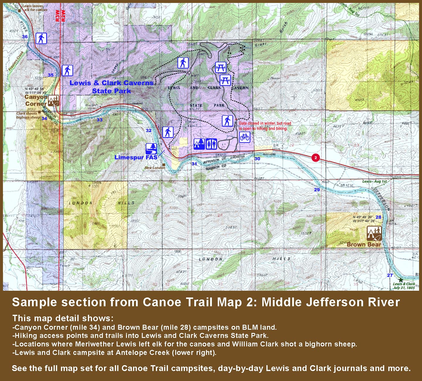 Sample Section from the Jefferson River Canoe Trail Maps.