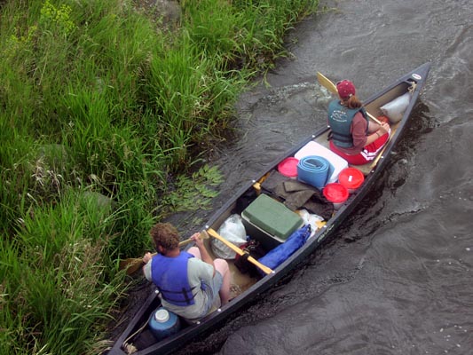 Packed and paddling on the Jefferson River Canoe Trail.