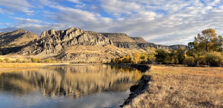 Limestone cliffs along the Jefferson River near Three Forks, Montana.