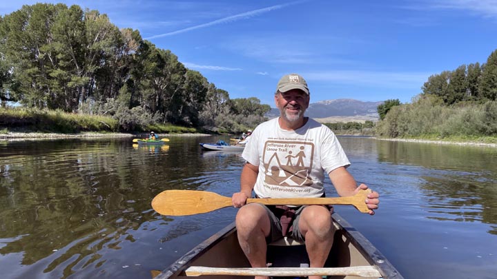 Tom Elpel paddles the Jefferson River by canoe.