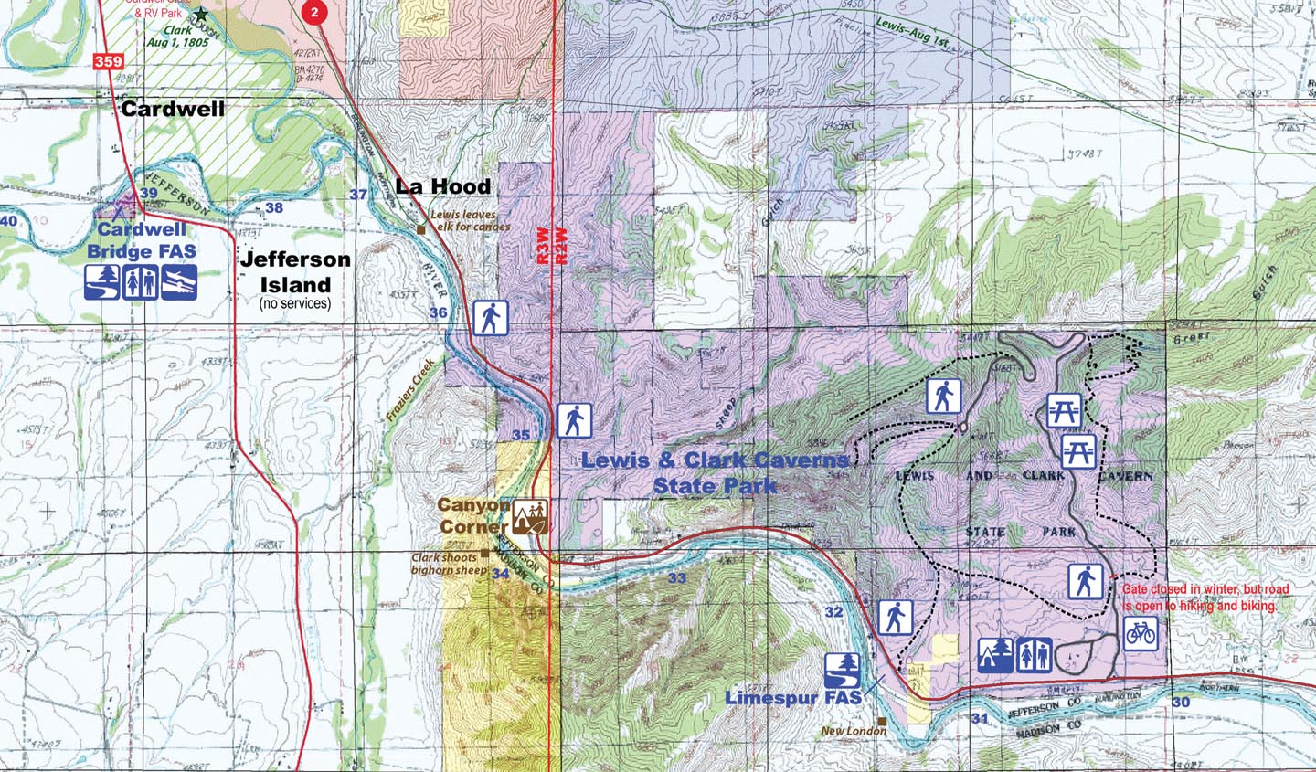 Sample Jefferson River Canoe Trail map.