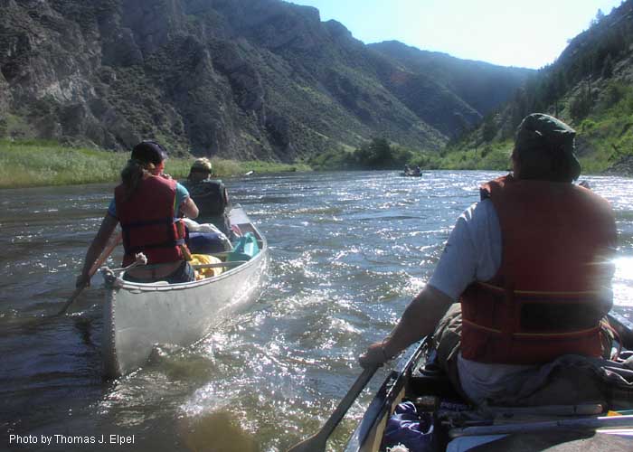 Canoeing down Jefferson River, MT at Canyon.